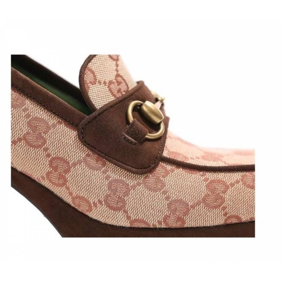 New GUCCI GG Monogram supreme Suede Houdan Mid Heel Platform Loafers - Picture 7 of 8